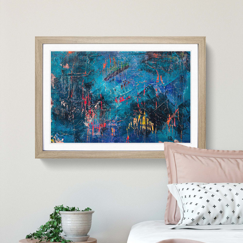 Abstract Art Painting Vol.235 by S.Johnson - Picture Frame Painting Print, 48cm H x 65cm W x 2cm D, Oak Framed