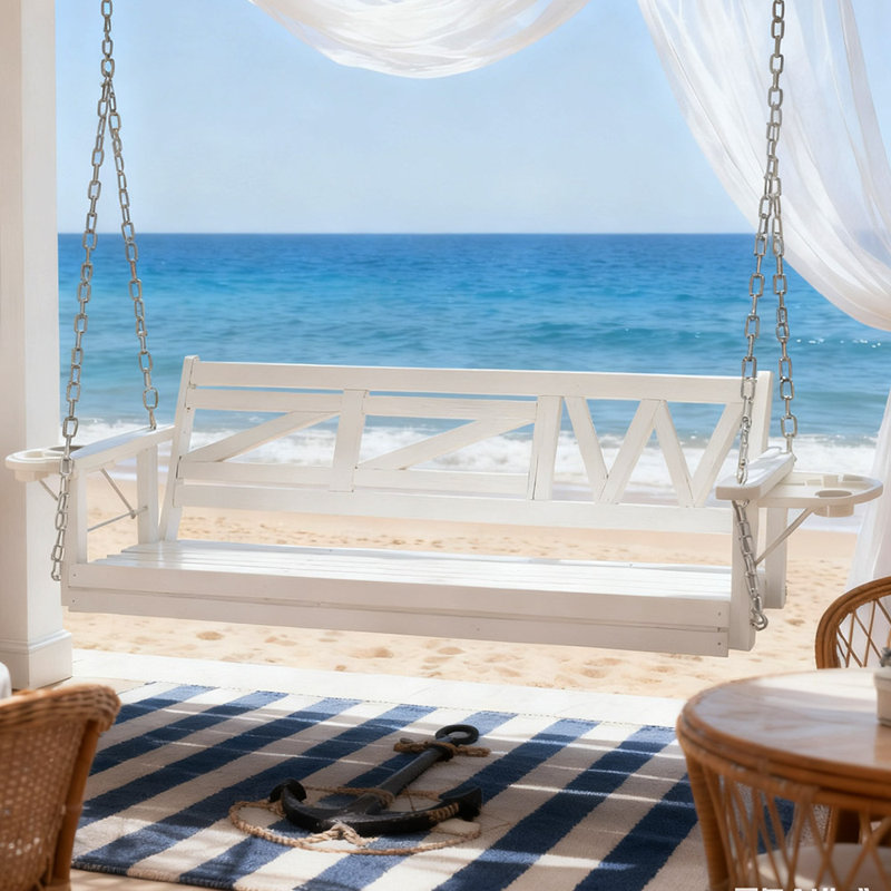 61in Solid Wood Porch Swing, White