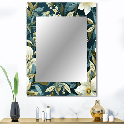 Aloisa blanc vert blanc vert Vintage Cottage Flowers - grand miroir mural, miroir décoratif floral, botanique