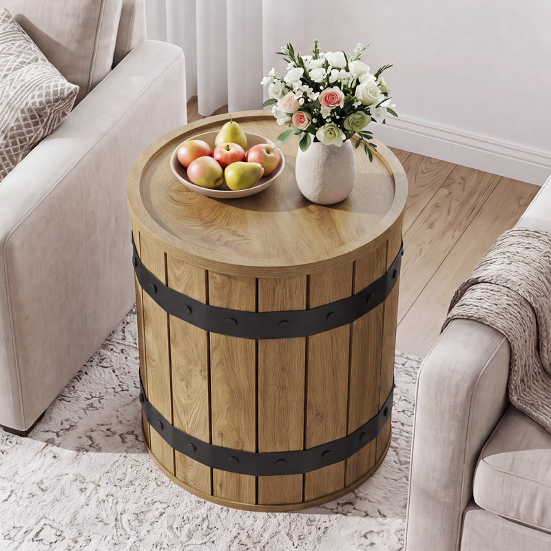 Table d'appoint ronde avec rangement dissimulÃ©, Light Brown