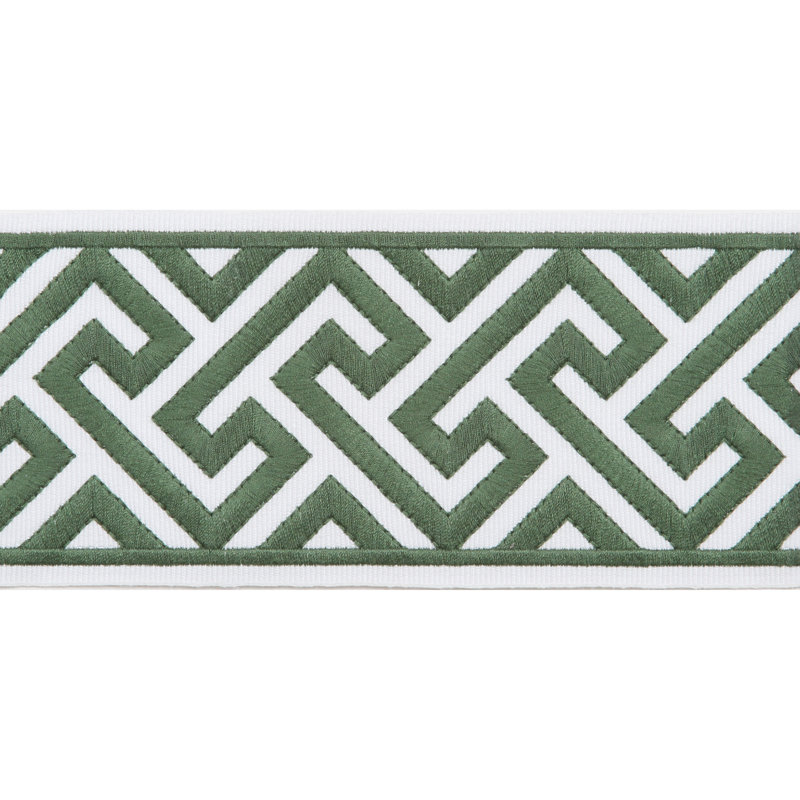 Tissu à bordure en ruban, Vert émeraude / Blanc
