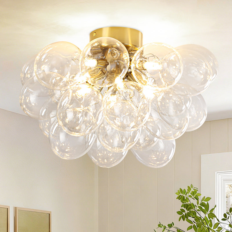 Bubble Ball Semi Flush Mount Ceiling Light Fixture, Modern Blown Glass Close To Ceiling Light Fixture For Bedroom Hallway Entryway Kitchen Foryer Dining Room