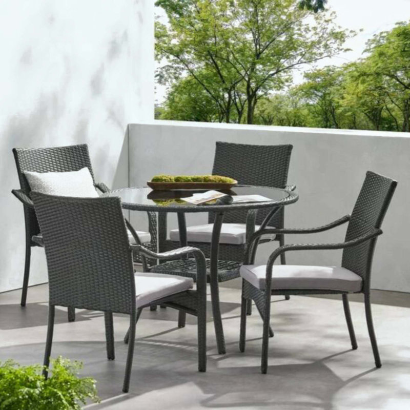 Outdoor Rattan Dining Set With 4 Dining Chairs