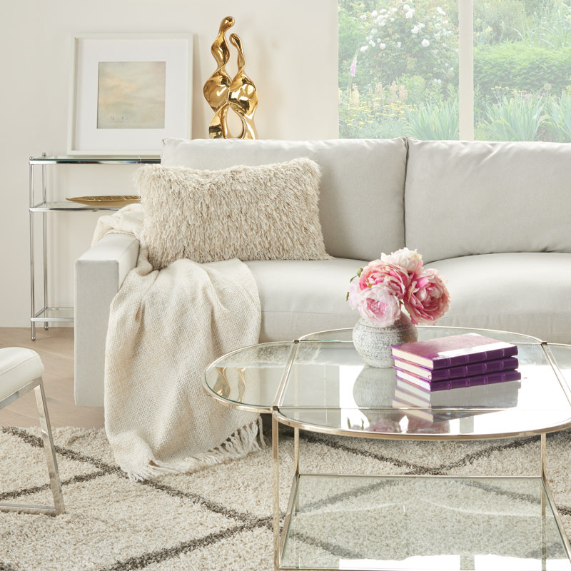 Ivory Ribbon Shag Rectangular Throw Pillow 14" x 24"