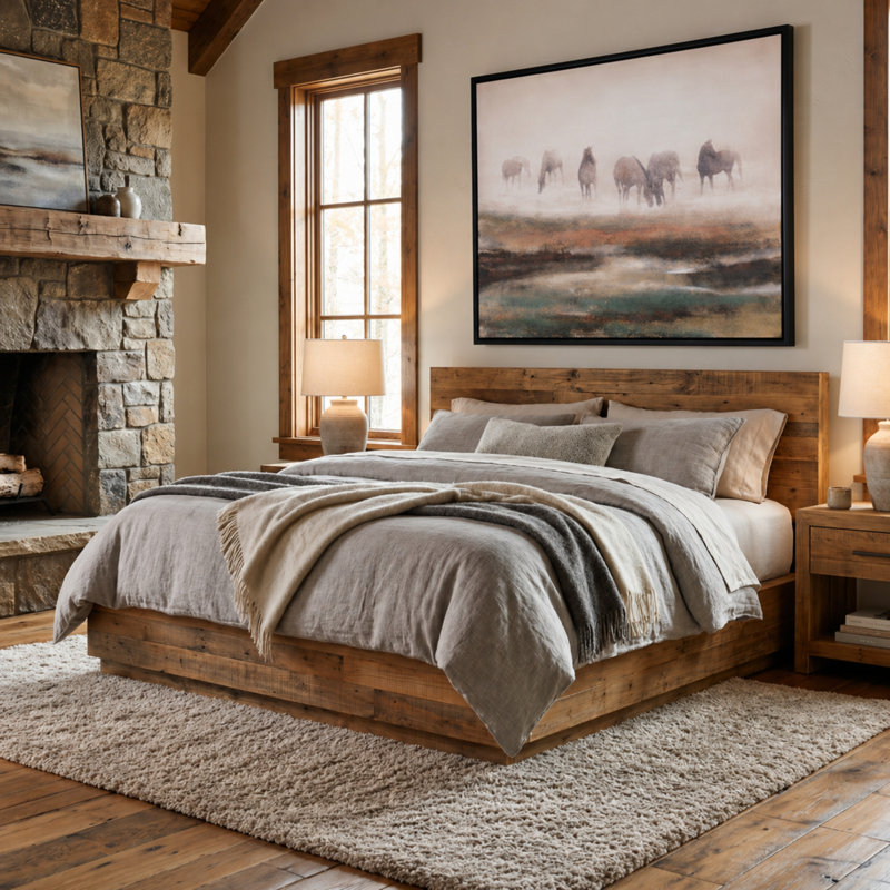 Grazing Stallions Rustic Framed Canvas Wall Art