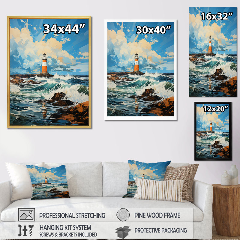 Turan Lighthouses Coastal Solitude II sur impression sur toile, Cadre photo noir, H 32 po x l 16 po x P 1 po