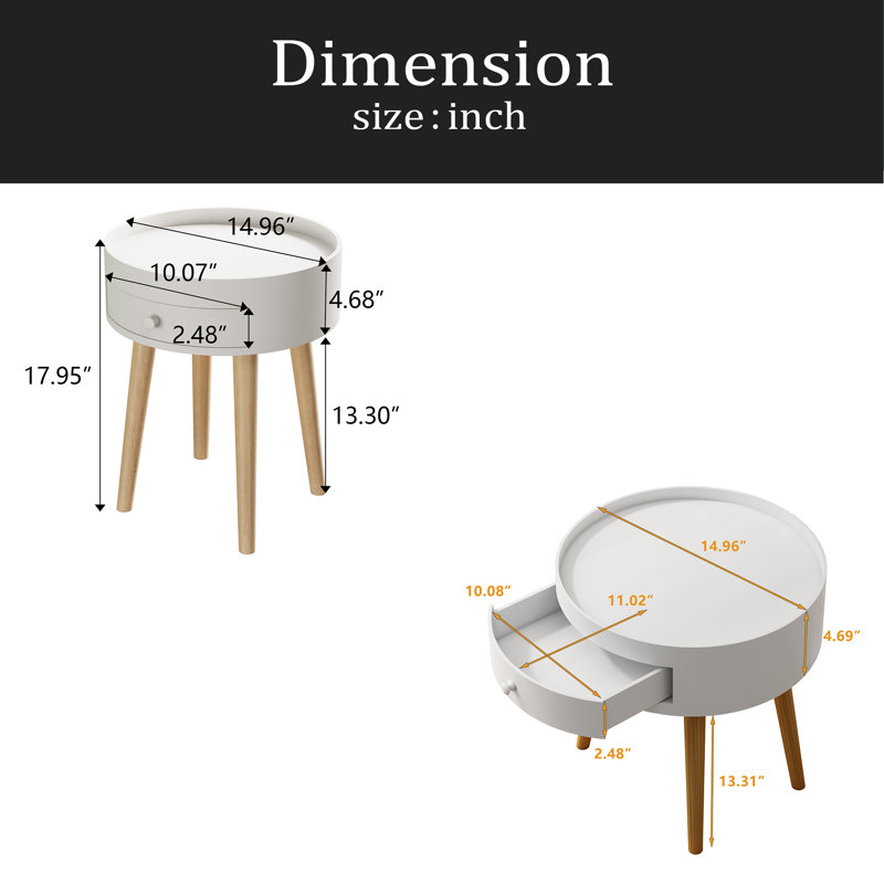 Table de chevet de 18 po de hauteur avec tiroir de rangement et table de chevet avec pieds en chêne, table basse d'appoint pour chambre à coucher et salon