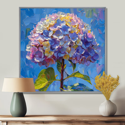 Décoration murale hortensia mauve et jaune