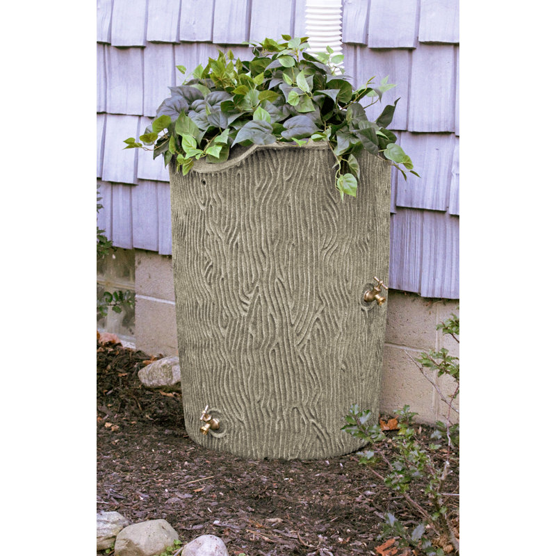 Sandstone Bark Design 50 Gallon Rain Saver with Brass Spigots