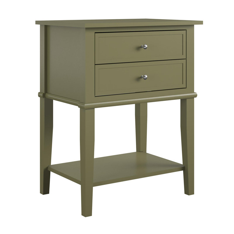 Deonni 56cm W Solid Wood Bedside Table, Olive Green