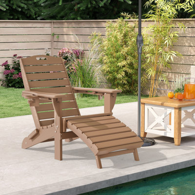 Chaise Adirondack pliable à texture bois avec repose-pieds et dossier réglable
