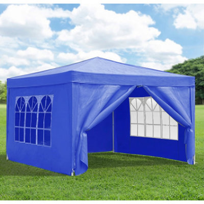 Auvent pliant portable mesurant 10 x 10 pieds, comprenant 4 parois latérales amovibles, offrant une protection solaire UPF 50+, convenant pour les fêtes, les sorties à la plage, le camping, les mariages, est livré avec 4 sacs de poids et un sac de transport