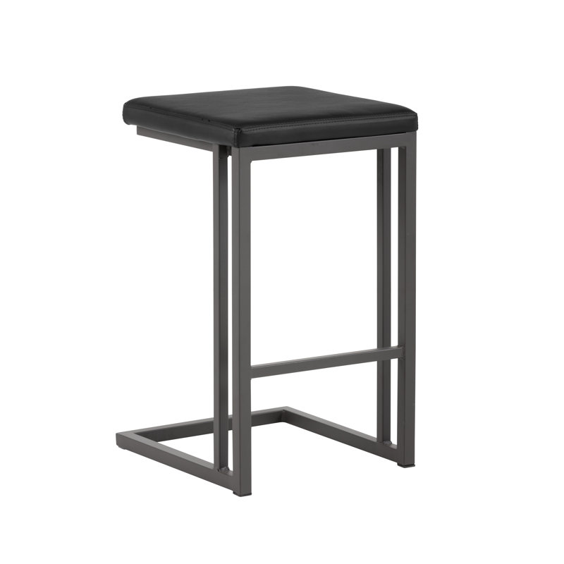 Boone Counter Stool - Grey - Onyx, Onyx Faux Leather, Gray, Counter Stool (26" Seat Height)