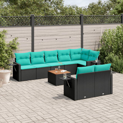  Ensemble de canapé de patio 9 pièces avec coussins en rotin de polyester noir