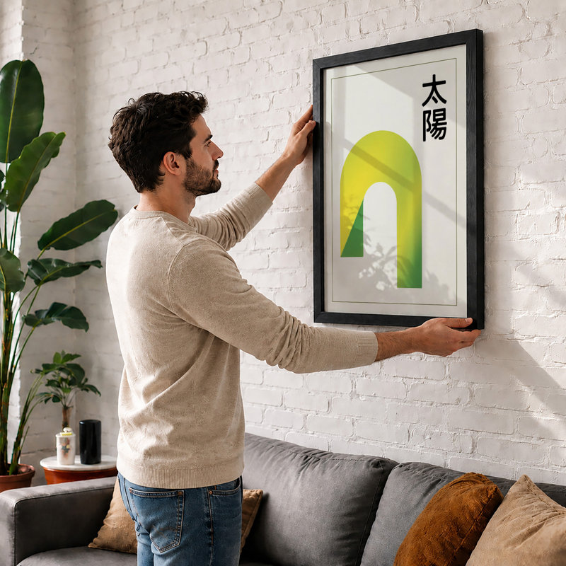 Sun in Geometry Japandi - Framed Print, A3 - 42.0 x 29.7 cm, Unframed