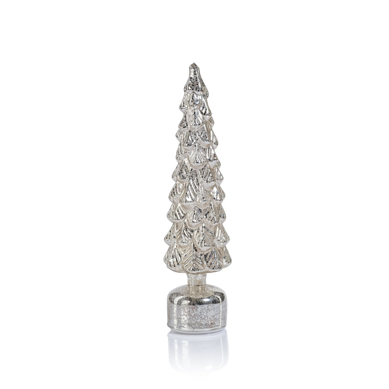 Arbre de table à DEL Mugo, H 16,25 po x l 4 po x P 4 po, Argent antique