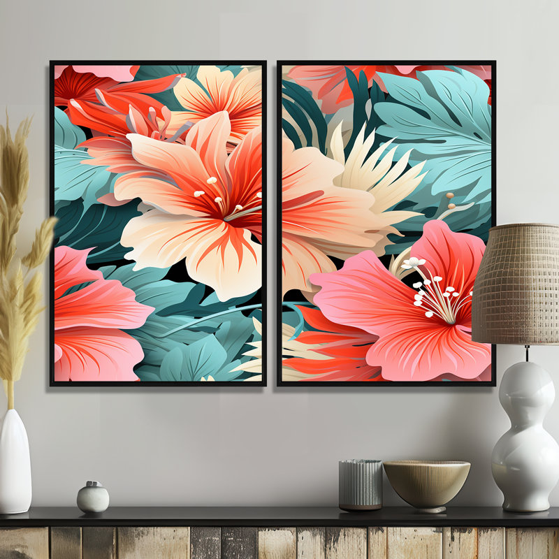 Ensemble de 2 décorations murales Coral Mirage Vi Tropical - Peach, Noir, H 36 po x l 48 po, Impression encadrée flottante