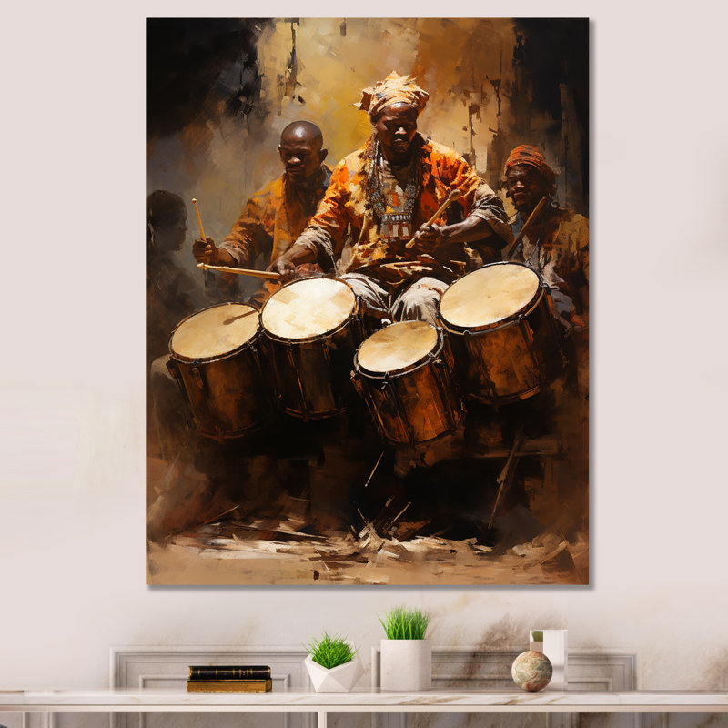 Drame traditionnel africain II sur toile, Toile tendue, H 32 po x l 16 po x P 1 po
