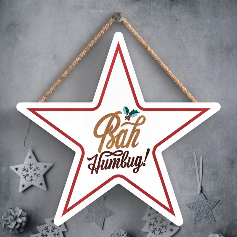Xmas Bah Humbug Holly Wooden Star Plaque