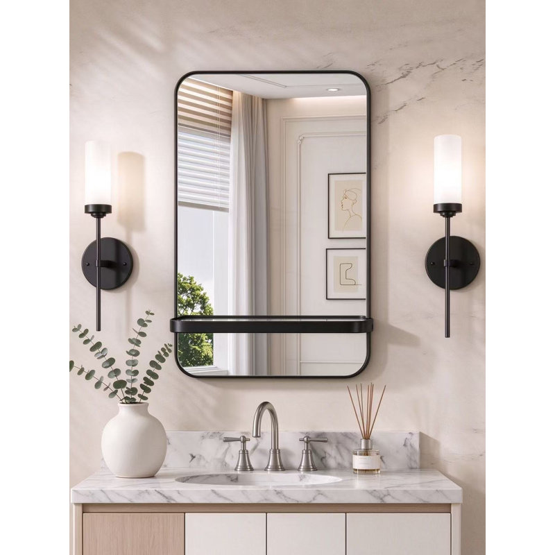 Miroir de courtoisie mural rectangulaire arrondi avec verre HD