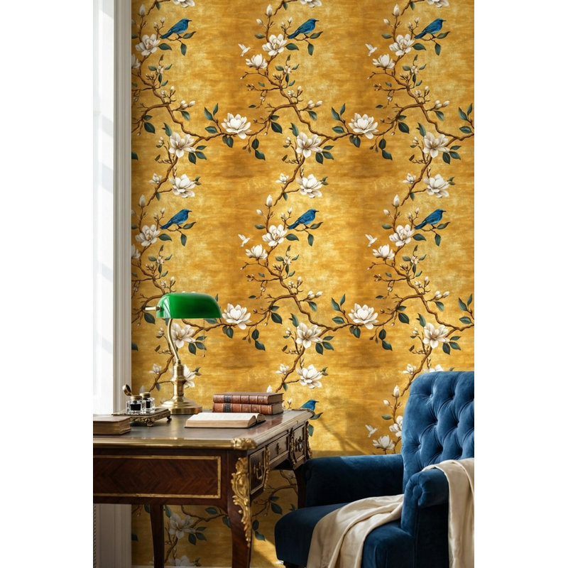 Floral Wallpaper Magnolia Birds Wall Mural