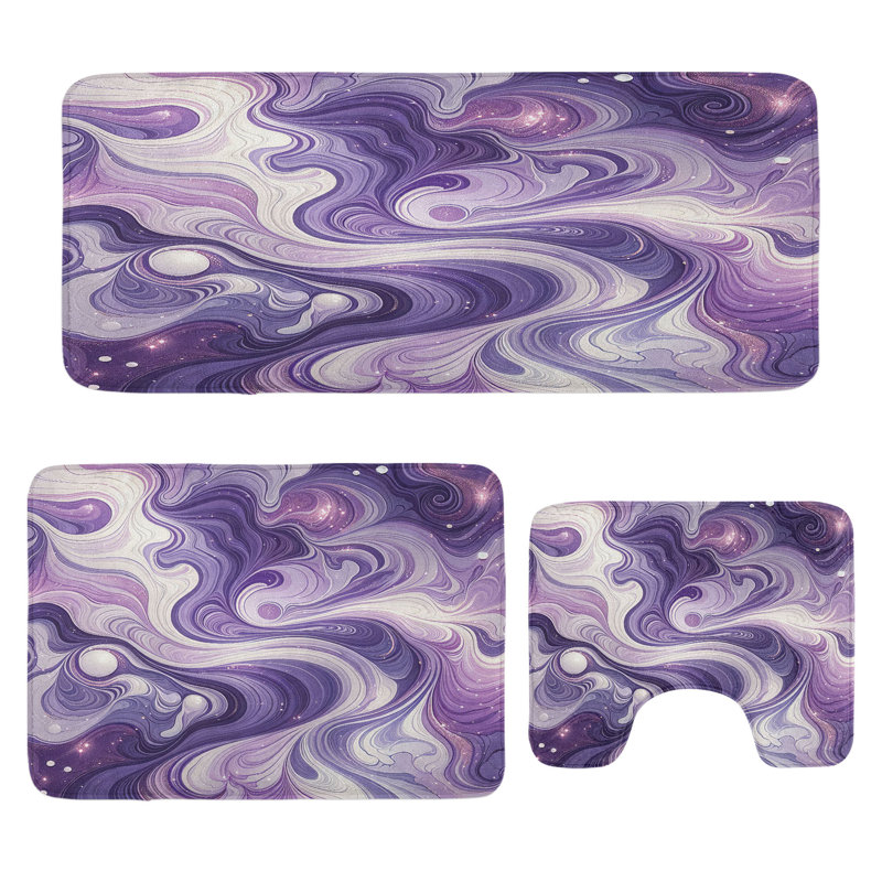  Ensemble de tapis de salle de bain mauve 3 pièces en U et tapis rectangulaires mauve pâle et lilas