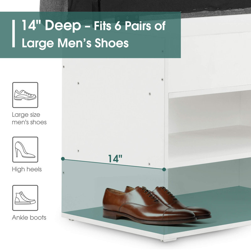 7 Pair Shoe Storage Bench with Cushion, 37" Width Entryway Shoe Bench with Hidden Storage, White