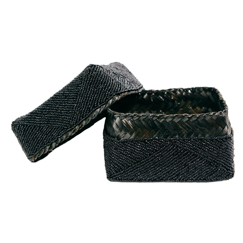 The Beaded Basket, 15 cm H x 20 cm W x 20 cm D, Black