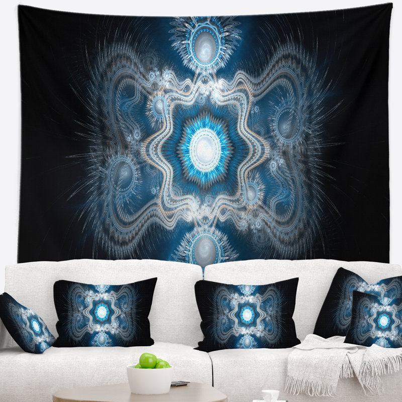 Tapisserie abstraite à motif cabalistique bleu clair, H 32 po x l 39 po
