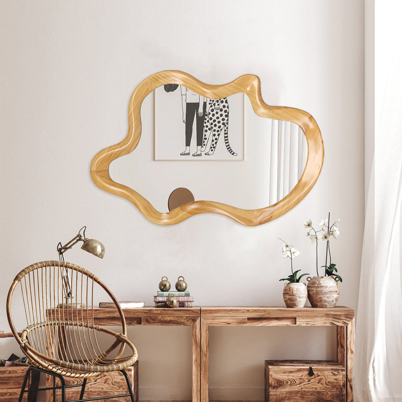 Miroir mural 33,46 "x 22,24" de forme irrégulière avec cadre en bois naturel