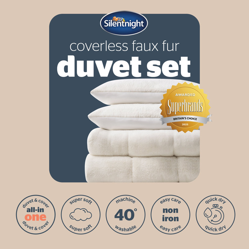 Silentnight Coverless 10.5 Tog Duvet and Pillowcase Set Faux Fur, White, Single