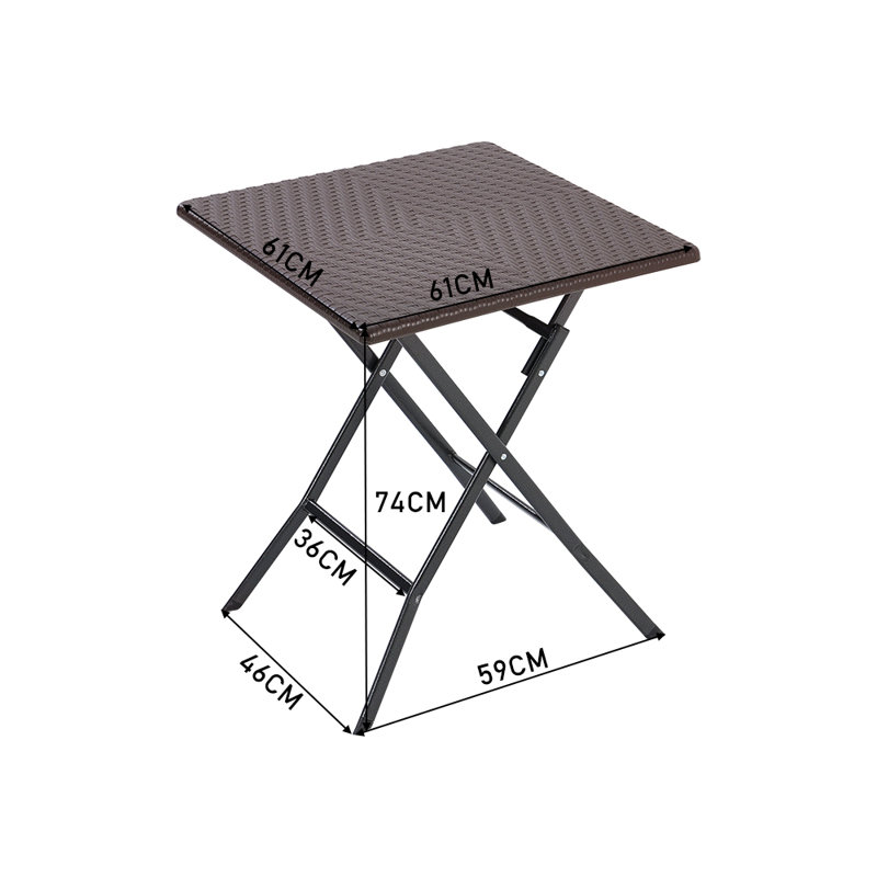 Astello Square Metal Folding Outdoor Dining Table , 61cm cm W 61cm cm D, Brown