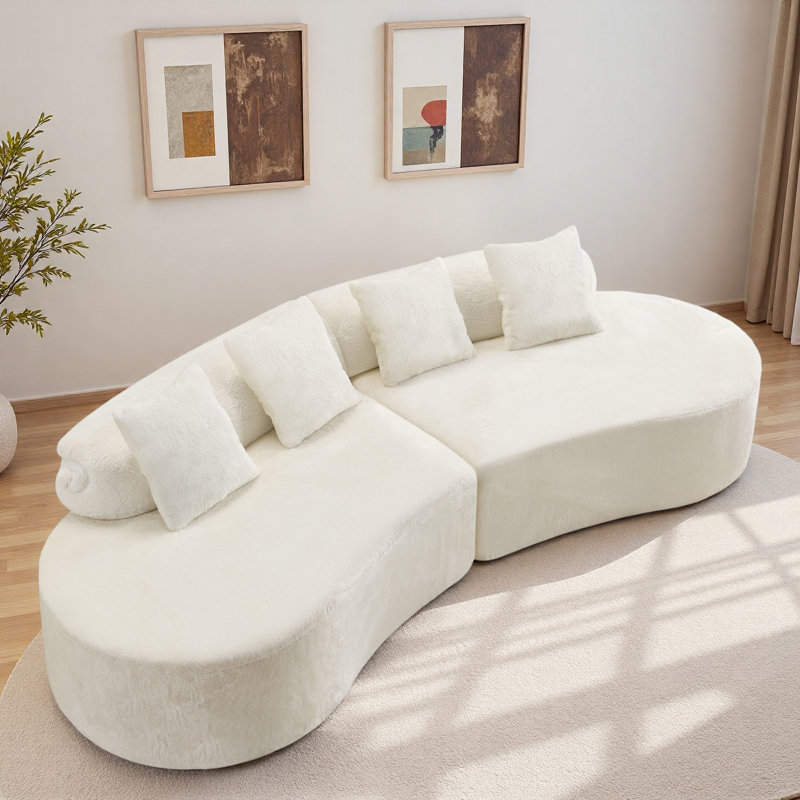 Canapé moelleux à haute densité avec conception modulaire courbée et coussins décoratifs doux, Blanc