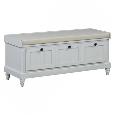 Classic Fluted Shoe Bench With Cushion And 3 Drawers For Living Room, Entryway, And Hallways