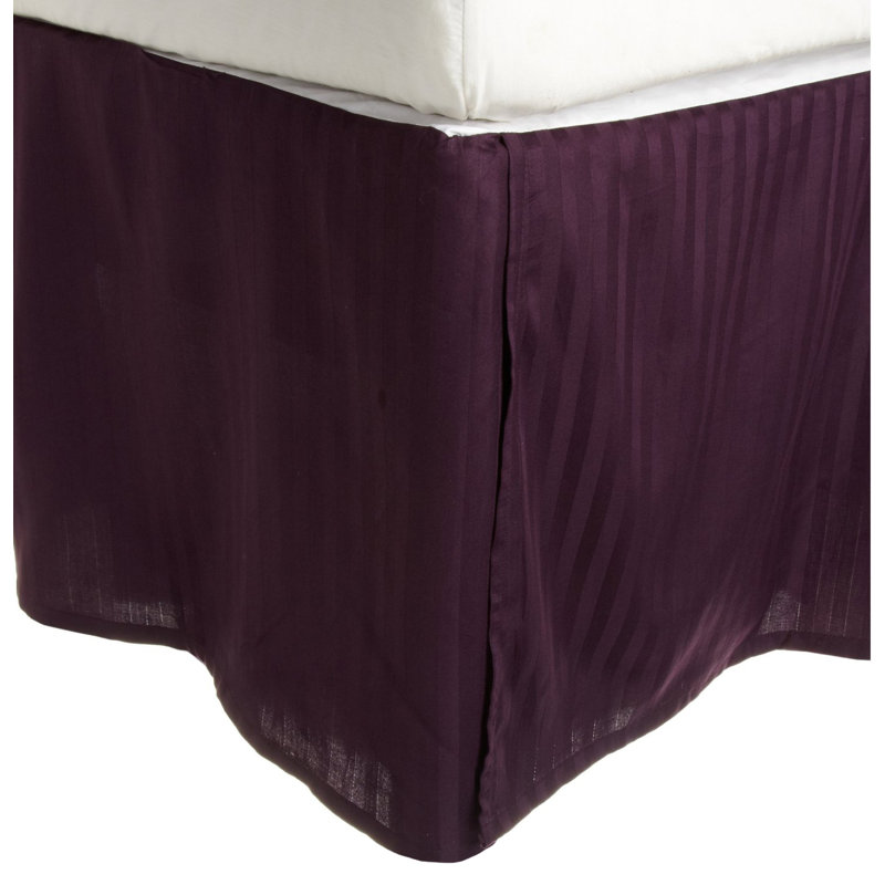 Egyptian Cotton Sateen Bed Skirt  15" Drop, Silky Stripe Design, Twin, Plum