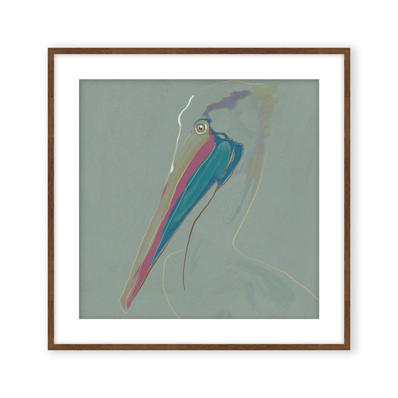 Coastal Retreat Coastal Drift: Pelican, Gold, Framed Matted Print, 36" H x 36" W
