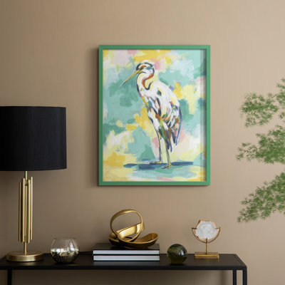 Bright Heron Fresco II, reproduction encadrée - bois massif