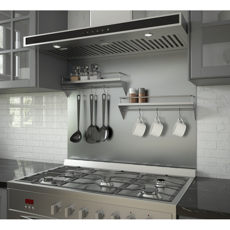 Stainless Steel Wall-Mounted Backsplash with Two-Tiered Shelf and Rack