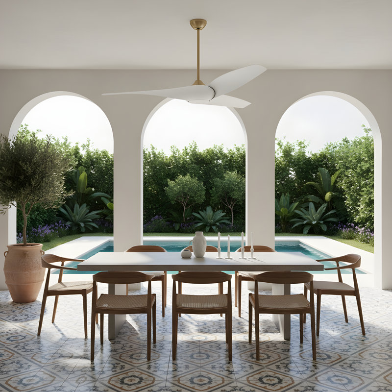 Topan Smart 60 LED Indoor Ceiling Fan with Threaded Downrod, ABS blades and Handheld Remote, Burnished Brass/Matte White