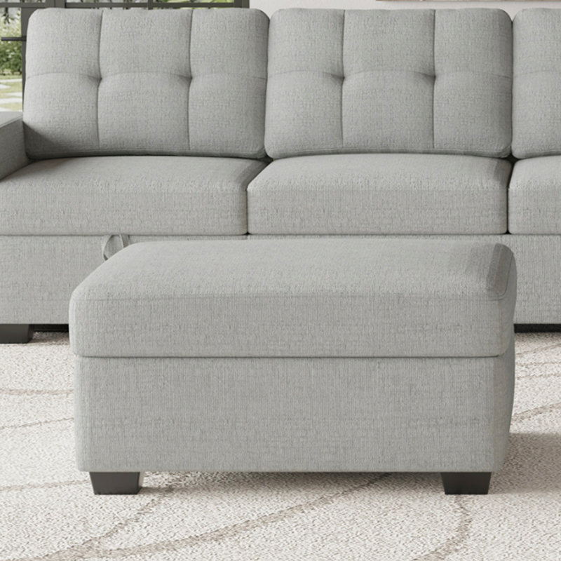 Minimalist Chenille Soft-Upholstered Square Storage Ottoman, Gray