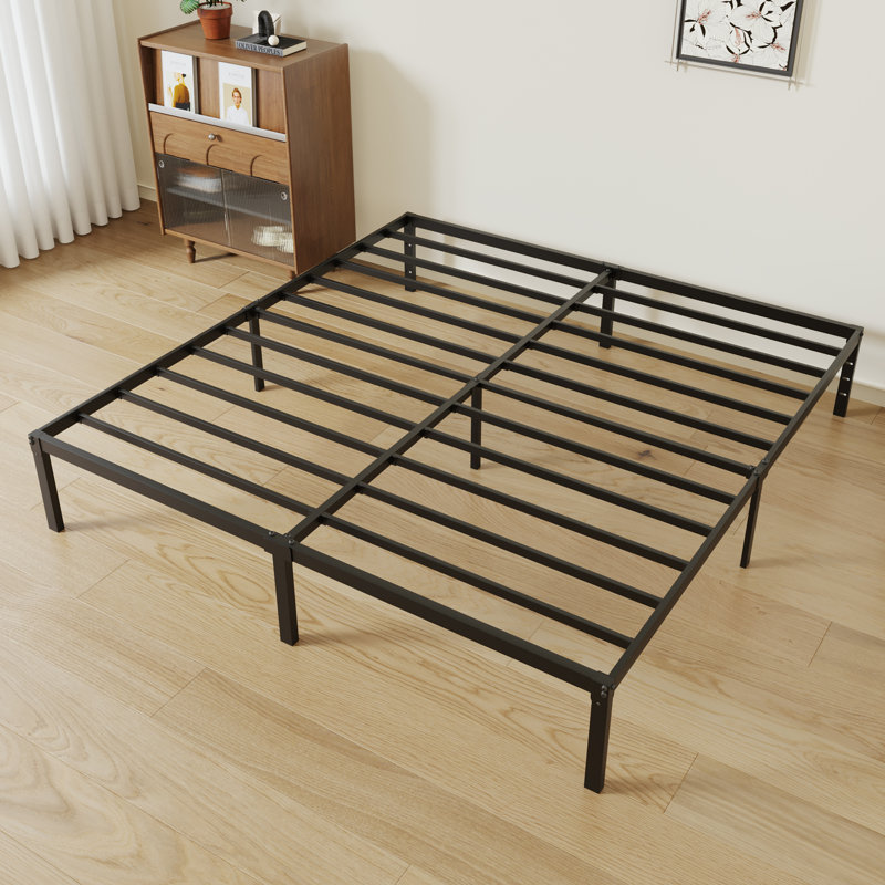 Base de lit plateforme en métal 14 po avec espace de rangement, Très grand lit, Noir, 14"