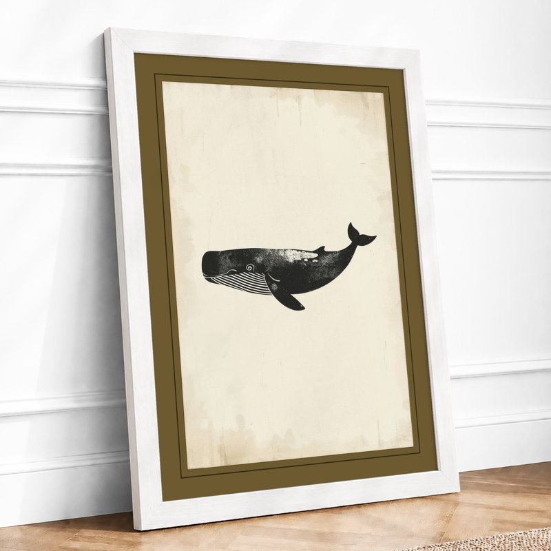 Sperm Whale Minimalist - Framed Print, A4 - 29.7 x 21.0 cm, White