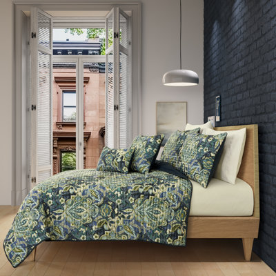 Ensemble de couette 3 pièces à motif vitrail - sarcelle, format King/Cal King.
