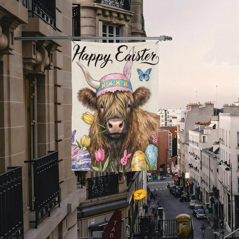 Joyeuses Pâques Highland, drapeau de vache 70 x 47 pouces, pour décoration saisonnière