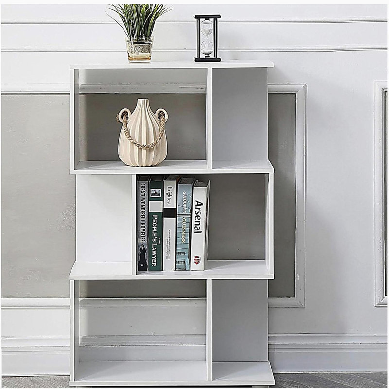Bibliothèque manoir moderne à 3 tablettes décalées, blanc