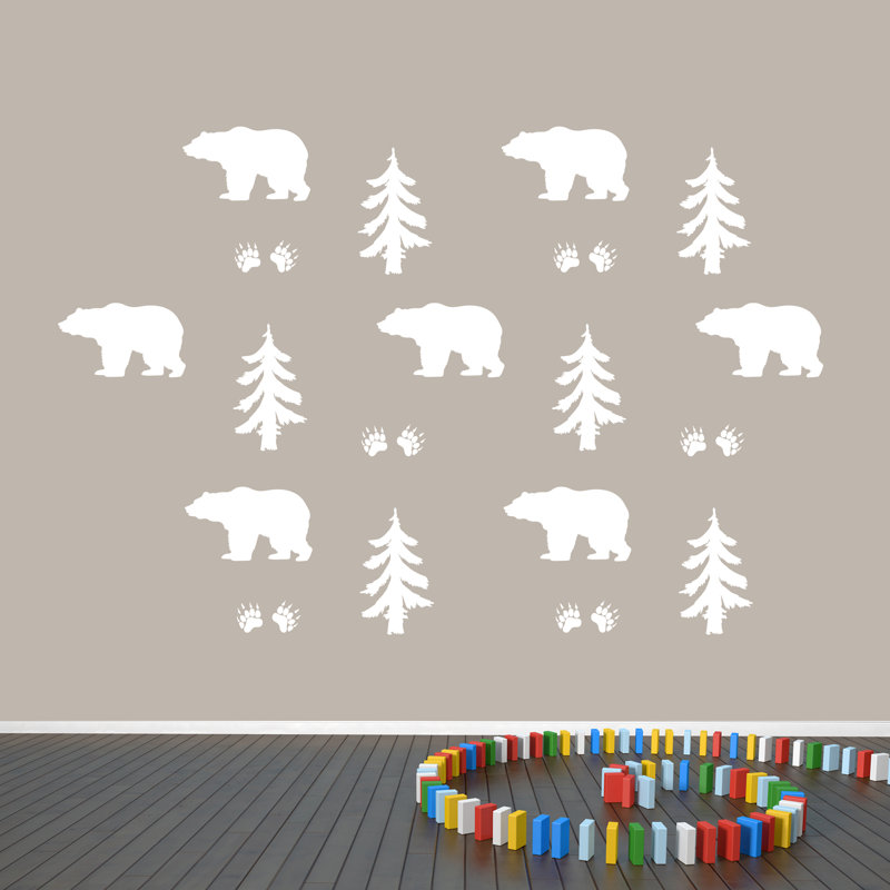 Décalcomanie murale forêt ours, Blanc