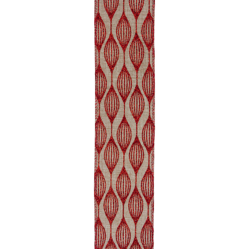 Club Red and Beige Christmas Wired Craft Ribbons 2.5" x 120 Yards