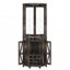 Armoire de bar de style campagnard haute avec porte de grange, miroir en acrylique et support en verre pour une utilisation efficace de l'espace