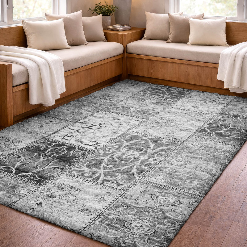 Tapis à poils longs de qualité supérieure lavable à la machine ADS566, Grey, 3' x 5'