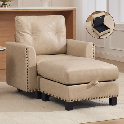 Canapé modulaire en similicuir avec repose-pieds de rangement